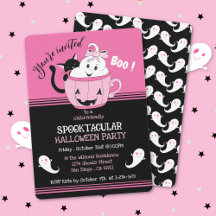 Spooky Cute Kids Rosa Black Halloween-inbjudan