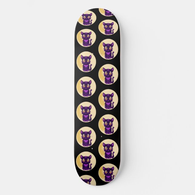 Spooky Cute Lila Tecknad Cat Mini Skateboard Bräda 18,5 Cm (Framsida)