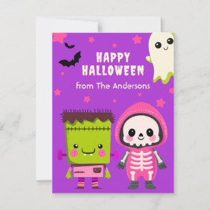 Spooky Cute Monster Mash Happy halloween Lila Vykort