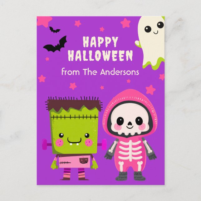Spooky Cute Monster Mash Happy halloween Lila Vykort (Framsida)