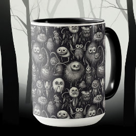 Spooky Cute Monster Mash in Muted Grays and Black Mugg