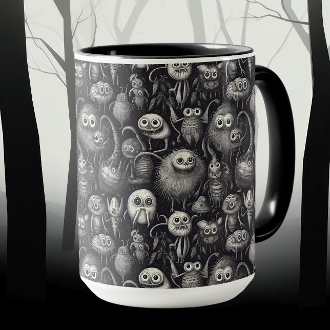 Spooky Cute Monster Mash in Muted Grays and Black Mugg (Skapare uppladdad)