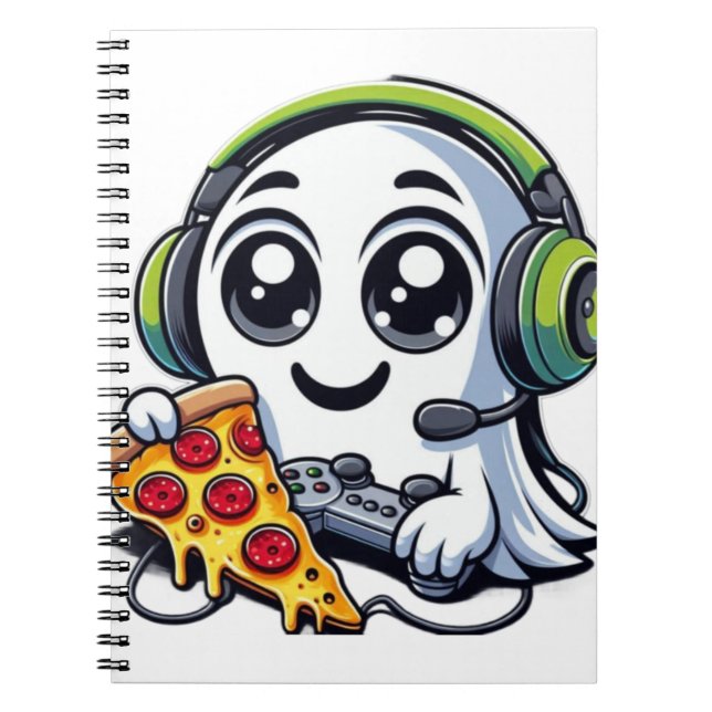 Spooky, Cute och Cheesy: Ghost Enjoys Pizza Anteckningsbok (Framsidan)