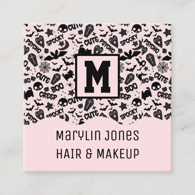 SPOOKY CUTE OCH SPOOKY HALLOWEEN FYRKANTIGT VISITKORT (Framsida)