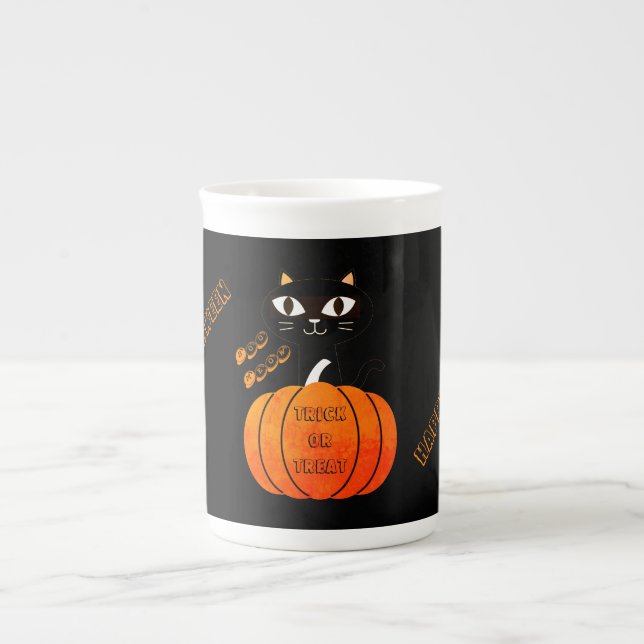 Spooky Cute Orange Black Cat Pumpkin Halloween Benporslin Mugg (Framsidan)