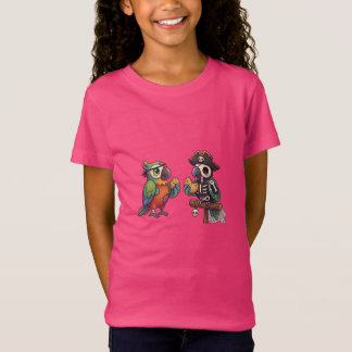 Spooky Cute Pirate Skeleton Parrots Halloween T Shirt