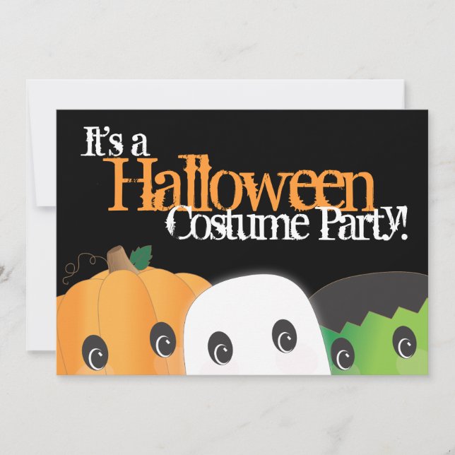 Spooky Cute Pumpkin Ghost Halloween Costume Party Inbjudningar (Framsida)