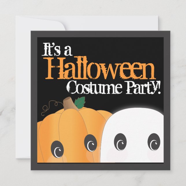 Spooky Cute Pumpkin Ghost Halloween Costume Party Inbjudningar (Framsida)