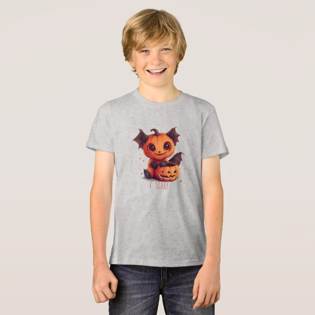 Spooky-Cute Pumpkin Monster Halloween Kids Tee (Framsida Full)