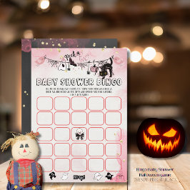 Spooky-Cute Rosa & Black Baby Shower Bingo Game Inbjudningar