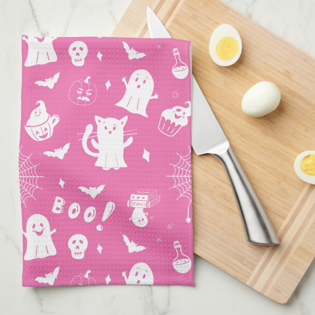 Spooky Cute Rosa Halloween Kitchen Towel Kökshandduk (Vikt i Fjärdedel)