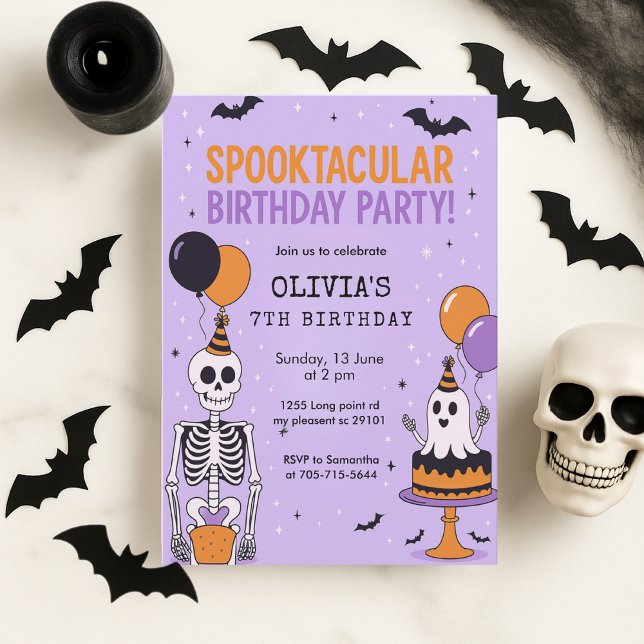 Spooky Cute Skeleton & Ghost Birthday Inbjudningar (Skapare uppladdad)