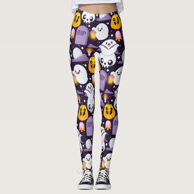 Spooky Cute Spöken Halloween Leggings (Framsida)