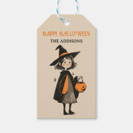Spooky Cute Witch Girl Bus eller godis Halloween Presentetikett