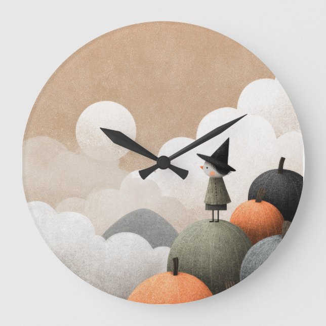 Spooky Cute Witch Illustration Halloween Nursery Stor Klocka (Framsida)