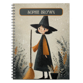 Spooky Cute Witch Namn bricka Halloween Anteckningsbok