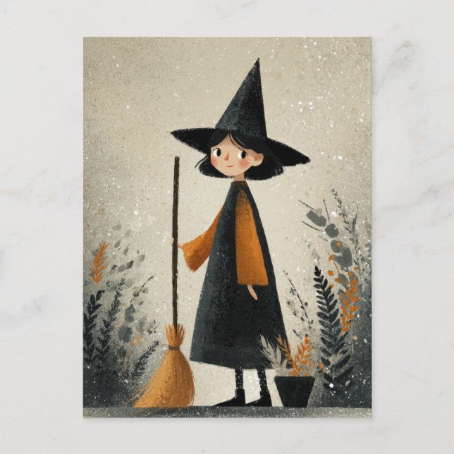 Spooky Cute Witch Watercolor Halloween Vykort (Framsida)