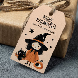 Spooky Cute Witch Watercolor Happy halloween Presentetikett