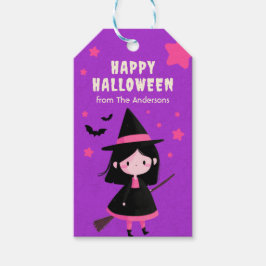 Spooky Cute Witch Whmsical Lila Happy halloween Presentetikett