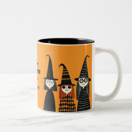 Spooky Cute Witches & Family Namn Happy halloween Två-Tonad Mugg