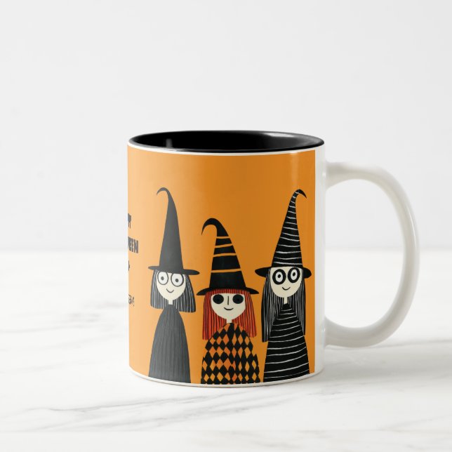 Spooky Cute Witches & Family Namn Happy halloween Två-Tonad Mugg (Höger)