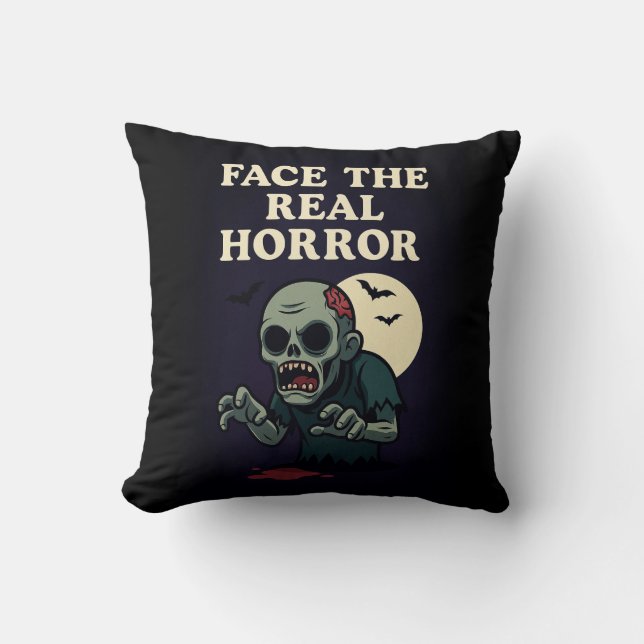 Spooky Cute Zombie Halloween Pillow - Roligt och k Kudde (Framsida)
