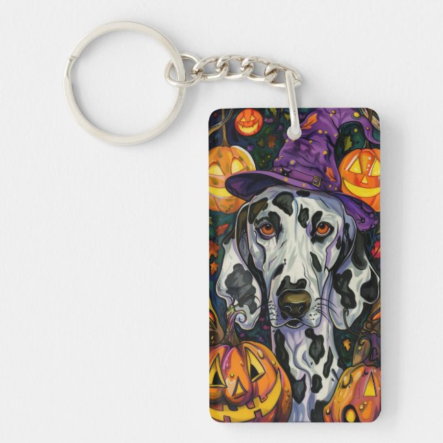 Spooky Dalmatian Hund Halloween Witch och Pumpkin (Framsidan)