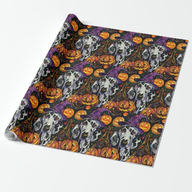 Spooky Dalmatian Hund Halloween Witch och Pumpkin Presentpapper (Utrullad)