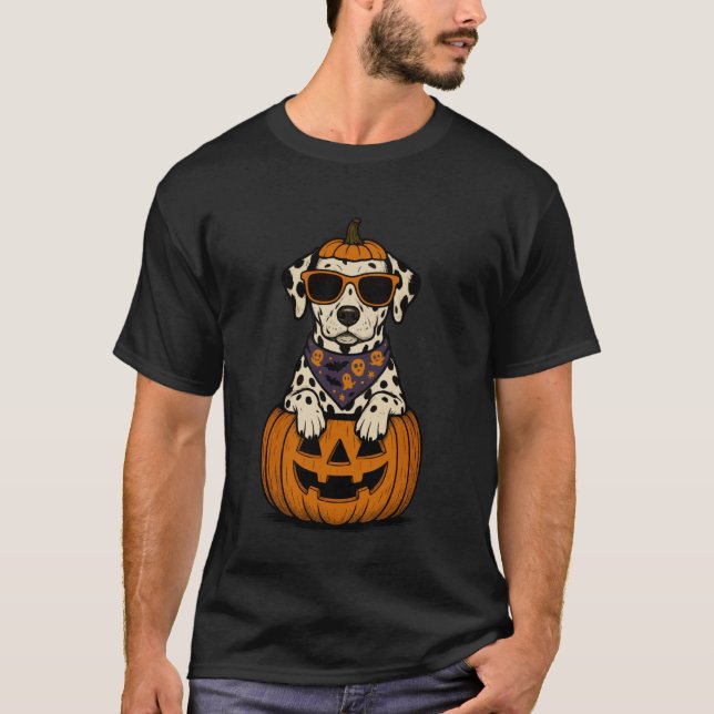 Spooky Dalmatian Pumpkin Halloween Dog Lover T Shirt (Framsida)