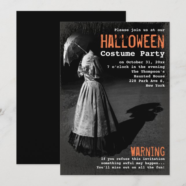 Spooky Dam utan huvud, unikt Halloween fest Inbjudningar (Fram/baksida)