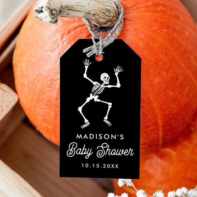 Spooky Dancing Skeleton Baby Shower Favor Presentetikett (Skapare uppladdad)