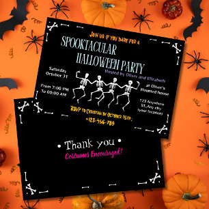 Spooky Dancing Skeleton Black Halloween fest Inbjudningar