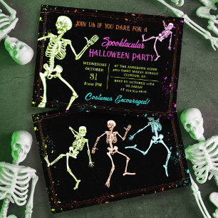Spooky Dancing Skeleton Black Halloween fest Inbjudningar