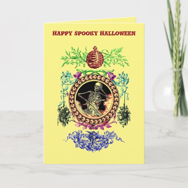 Spooky Dancing Skeletons Halloween Kort (Framsida)