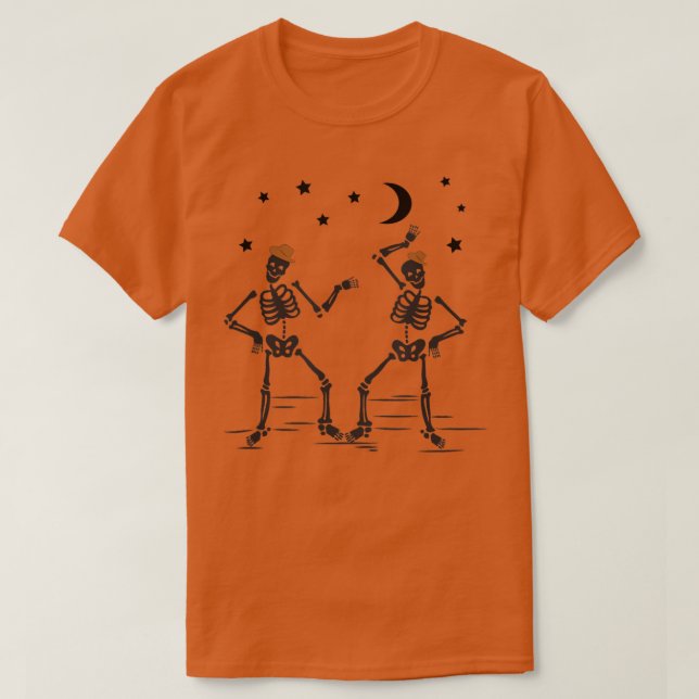 Spooky Dancing Skeletons under Måne och Starli T Shirt (Design framsida)
