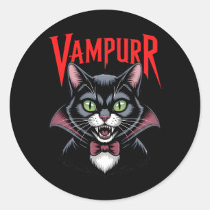 Spooky Dapper Vampurr Vampire Cat Halloween Runt Klistermärke