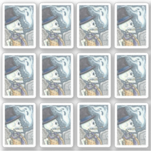 SPOOKY DEAD MAN SKELETON RÖKGHOST IN CEMETERY KLISTERMÄRKEN