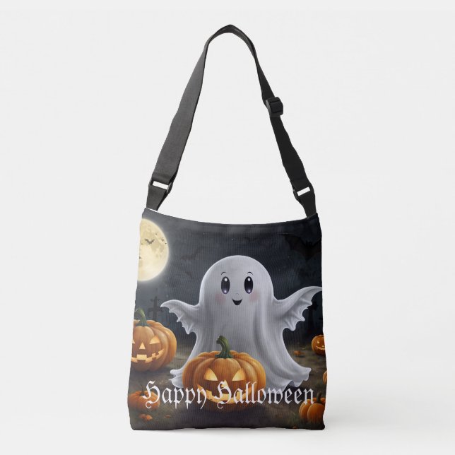 Spooky Delight: Ghokoste Halloween Roligt Tote Axelväska (Framsida)