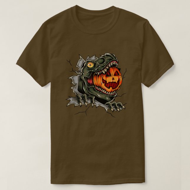 Spooky Dinosaur Eating Pumpkin Happy halloween T Shirt (Design framsida)