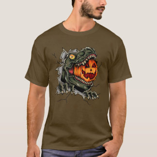 Spooky Dinosaur Eating Pumpkin Happy halloween T Shirt