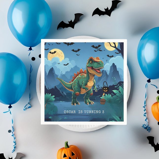 Spooky Dinosaur Halloween Birthday Anpassningsbar  Pappersservett (Skapare uppladdad)