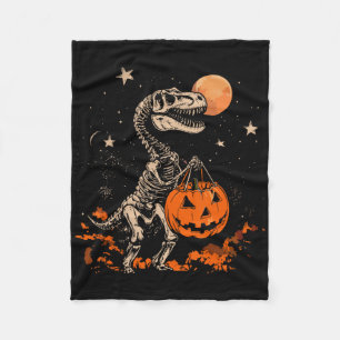 Spooky Dinosaur Skeleton Scary Pumpkin Måne Hallow Fleecefilt