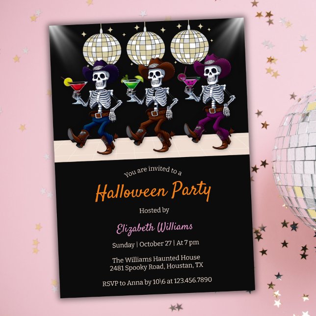 Spooky Disco Dancing Skeletons Halloween fest Inbjudningar (Spooky Disco Dancing Skeletons Halloween Party Invitation)