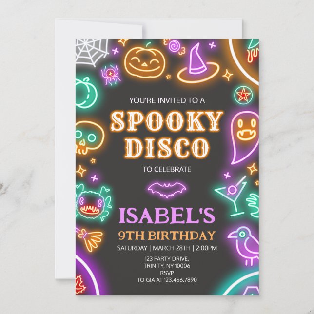 Spooky Disco Halloween Birthday Inbjudningar (Framsida)