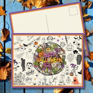 Spooky Doodle Delight Halloween Helg Vykort