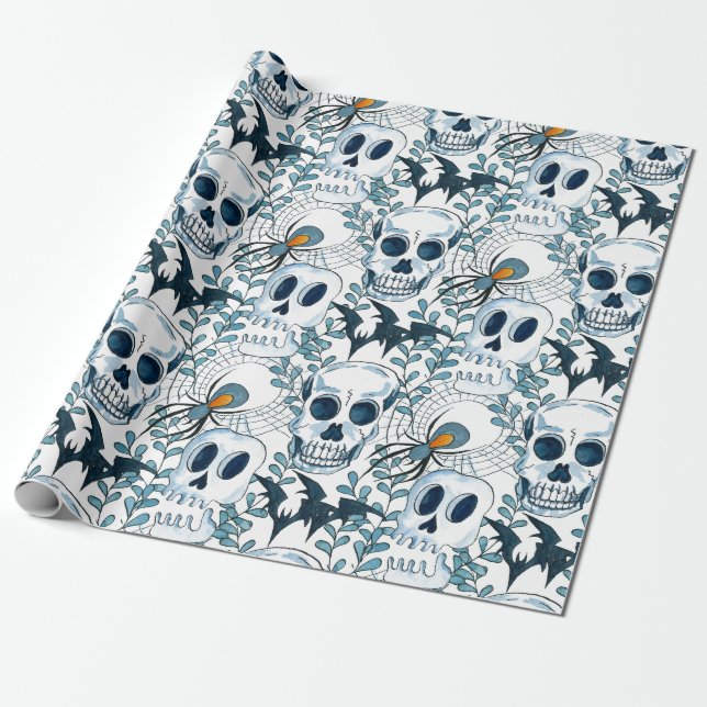 Spooky Döskallars Halloween Wrapping Papper Presentpapper (Utrullad)