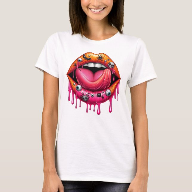 Spooky Dripping Läppar T Shirt (Framsida)