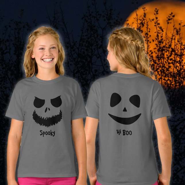 Spooky Dual Ansikte Front och Back Halloween T Shirt (Skapare uppladdad)