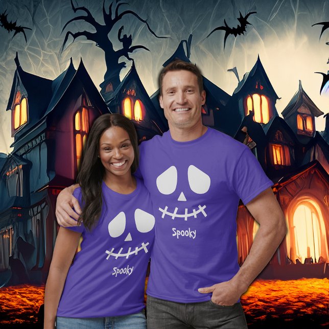 Spooky Dual White Ansikte Front och Back Halloween T Shirt (Skapare uppladdad)