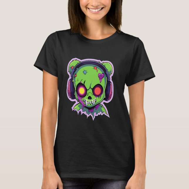 Spooky EDM Bear DJ Summer Psychedelic Festival T Shirt (Framsida)